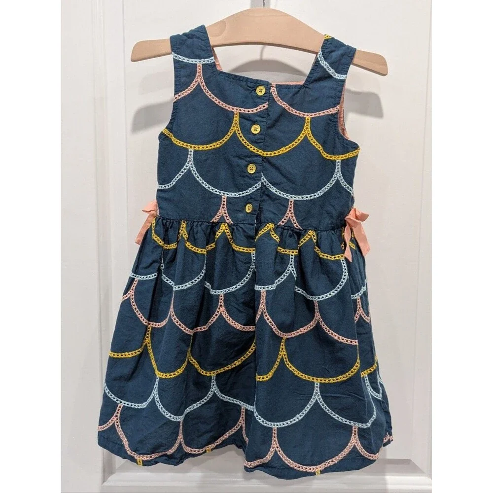 Oshkosh Genuine Kids Blue Scallop Peach Orange Yellow Stitched Embroider Size 4T